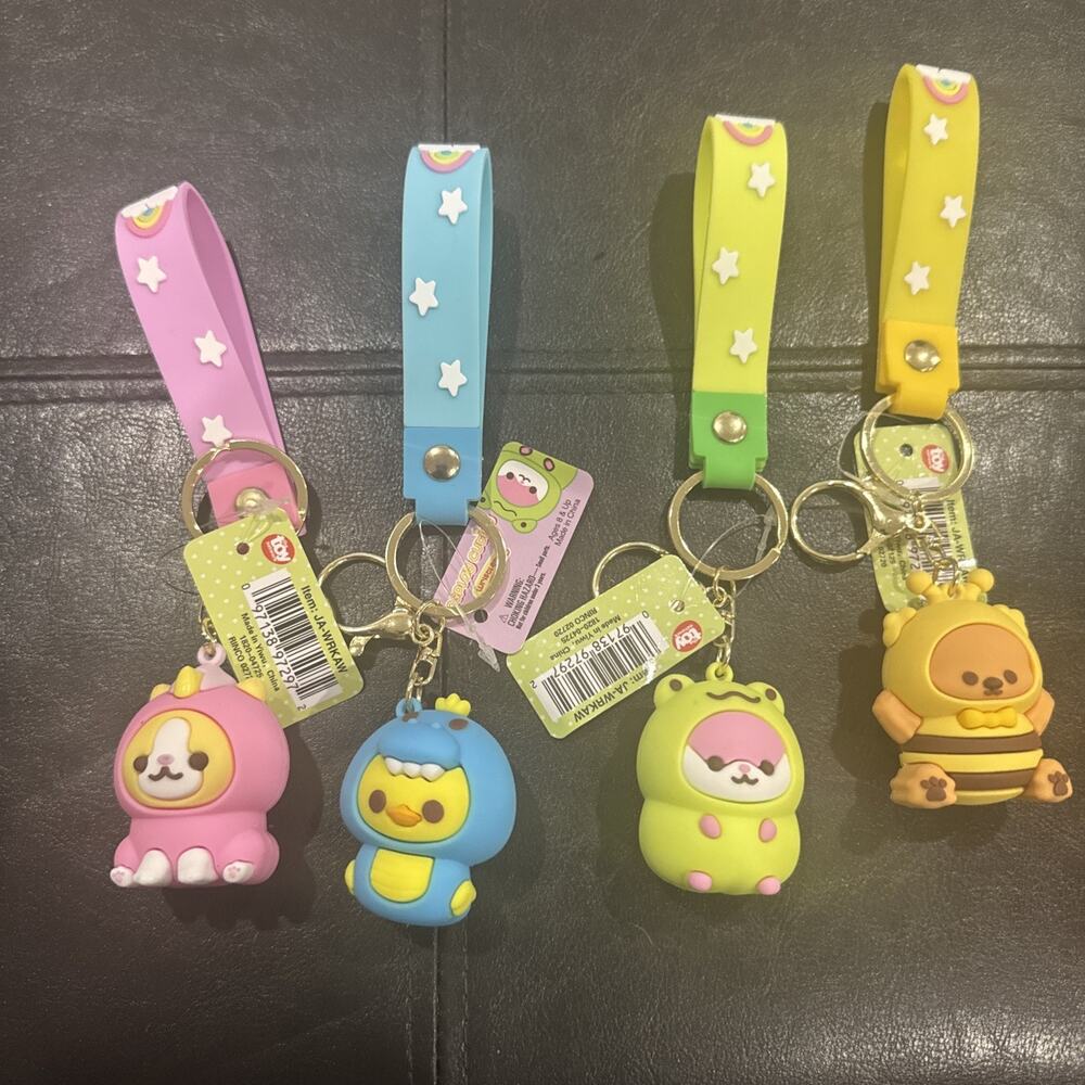 Lot of 4 Toy Network Animal Silicone Wristlet Keychains New w/ Tags Cute